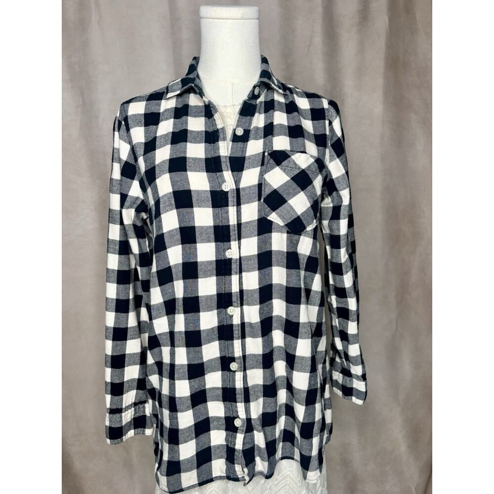 Old Navy Buffalo Plaid Tunic Shirt Black White Button Front S